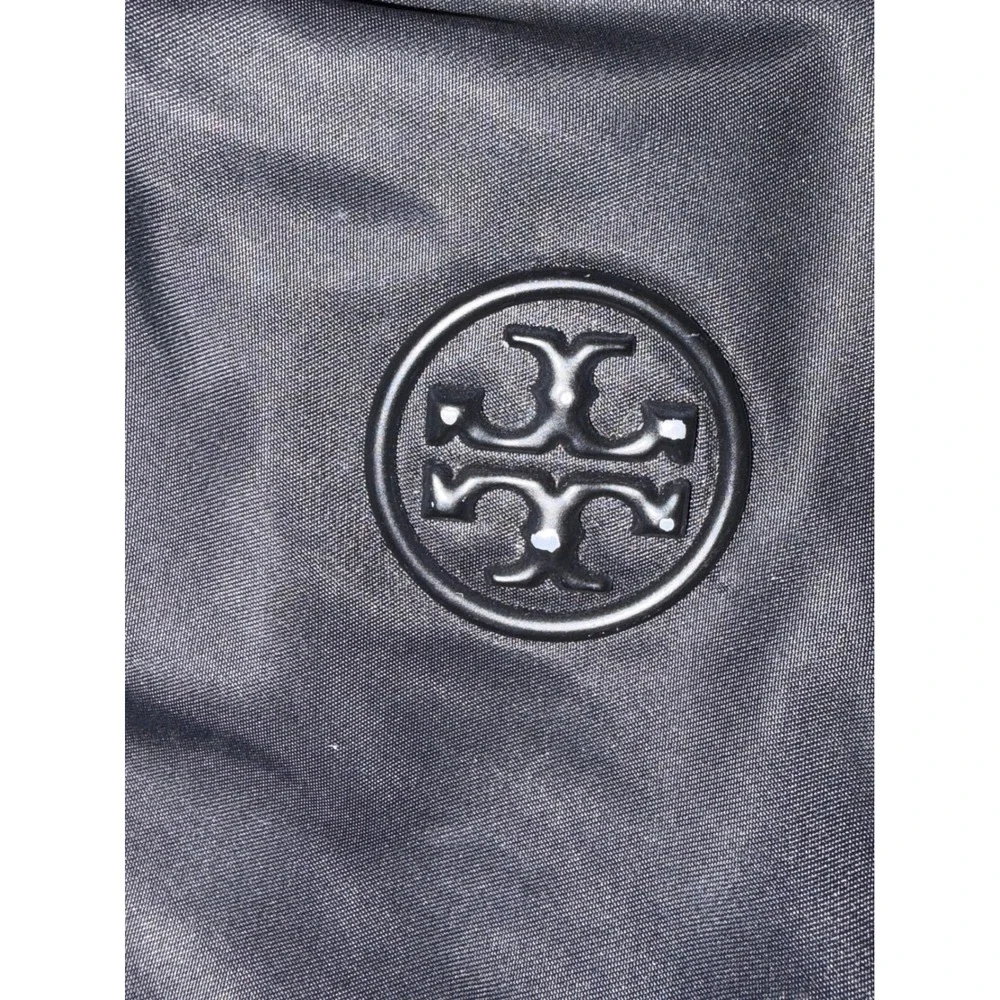 Tory Burch Black Nylon Backpack Gold Hardware Green Quilted Interior